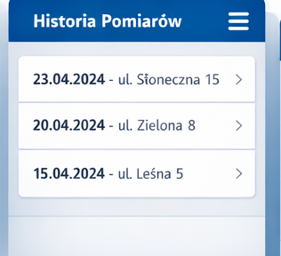 Punkty pomiarowe w aplikacji